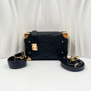 LOUIS VUITTON Side Trunk Bag Black Quilted Leather Gold Hardware